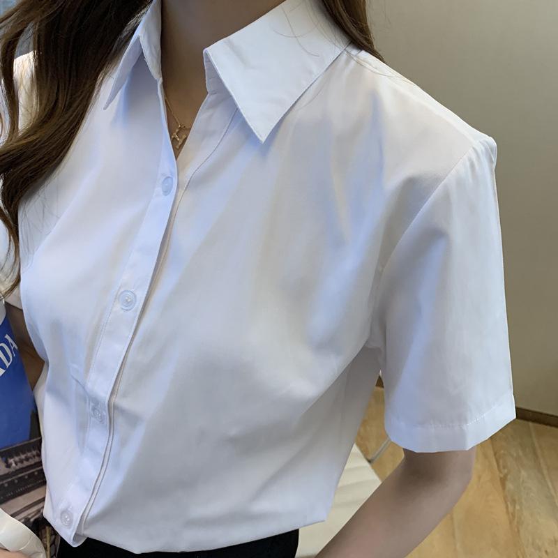Women's White Shirt Work Clothes Short Sleeves Slim Fit Small Work Waiter Casual Versatile Shirt Professional Women's Clothing