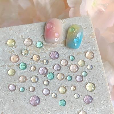 100Pcs/Box Diy Nail Art Decor Fantasy Mermaid Bubble Beads Nail Drills Hemispheric Colorful Translucent Flat Manicure Diamond