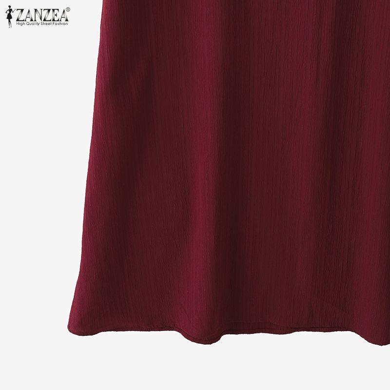 ZANZEA Rochie Casual de Vară Femei cu Gât Rotund, Largă, Fără Mâneci