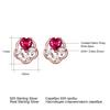 5mm Rose Gold Plated Red Heart White Round Flower Stud Earrings