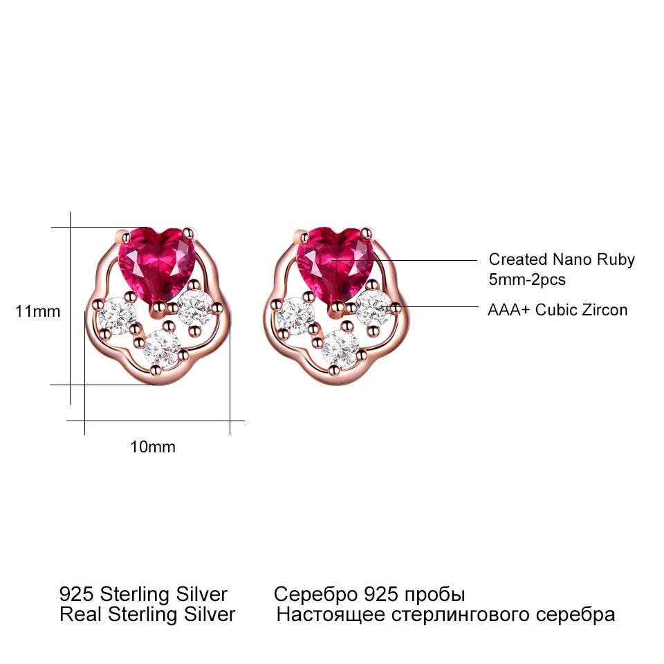 5mm Rose Gold Plated Red Heart White Round Flower Stud Earrings