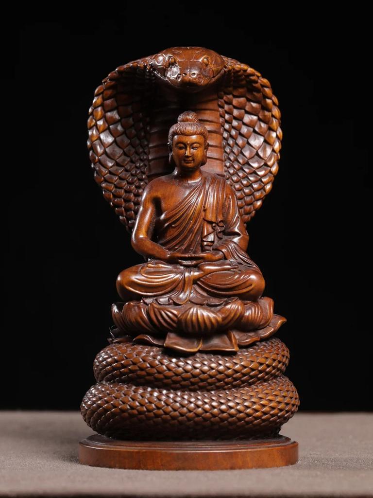 Ancient Snake Buddha Carved Wooden Imitation of Ancient Buddha