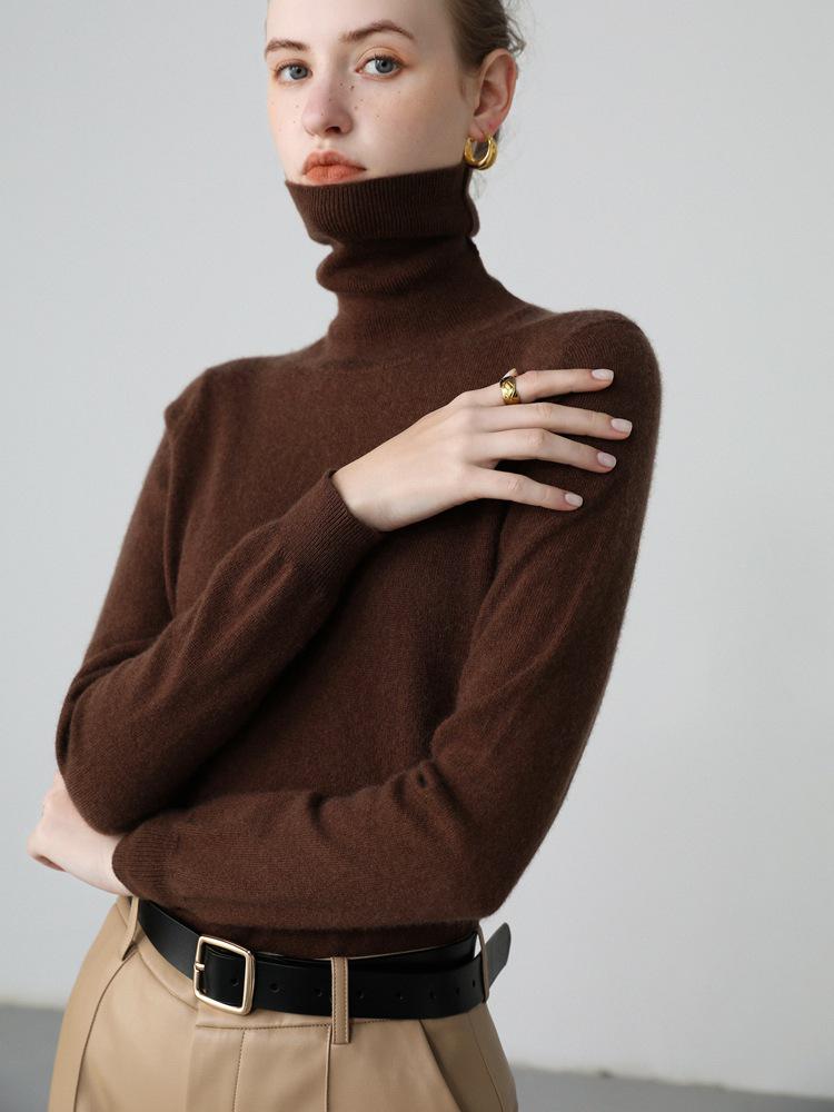 Women`s Short Cashmere Sweater: High-neck, Long