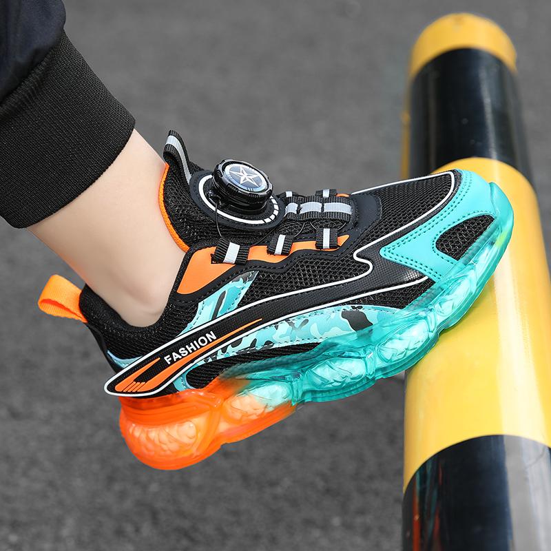 Boys' Shoes Spring Children's Non-slip Breathable Mesh Leather All-match Boys Sports Running Shoes