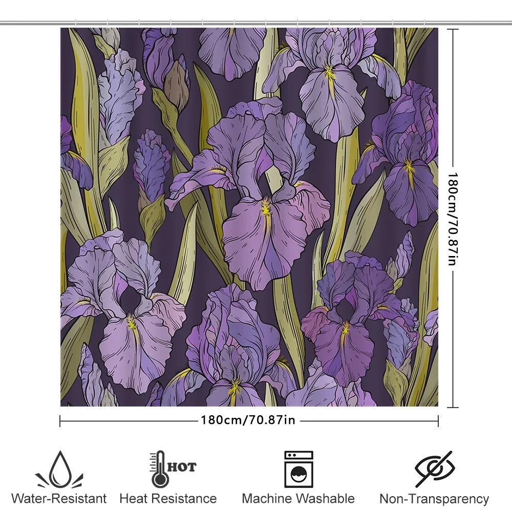 Vibrant Purple Floral Bath Curtain Artistic Shower Curtain For Bathroom Decorations.