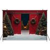 Mocsicka Christmas Tree Background Photography Red Door Snow Wreath Gifts Kid Photo Backdrop Shooting Props Outdoor Decor Studio