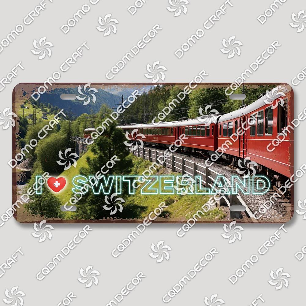 

Retro Switzerland Poster License Plates Alps Scenery Geneva Zurich Metal Tin Sign for Cafe Living Room Home Wall Decor 20x30cm（7.8x11.8inch）