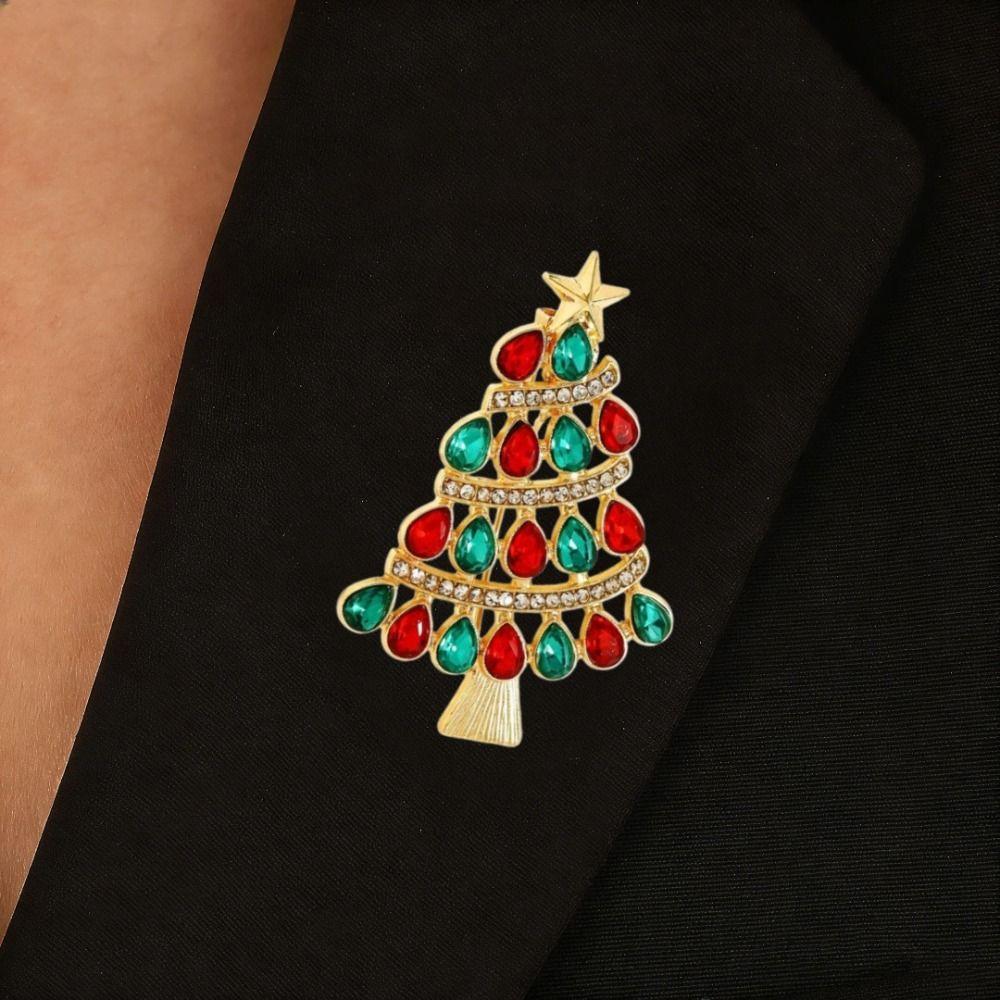 Full Rhinestones Rhinestone Brooch Enamel Christmas Crystal Pins Christmas Tree Brooch  Office