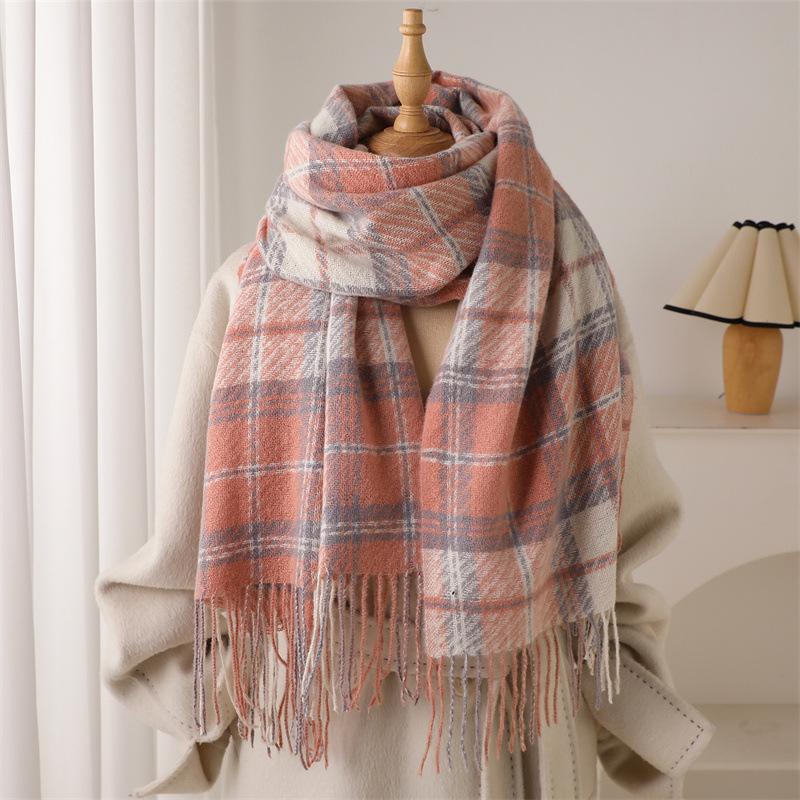Korean Atmosphere Plaid JK Scarf, Adult Unisex Autumn Winter Thickened Warm Versatile Scarf with Tassels, Fashionable Casual Style