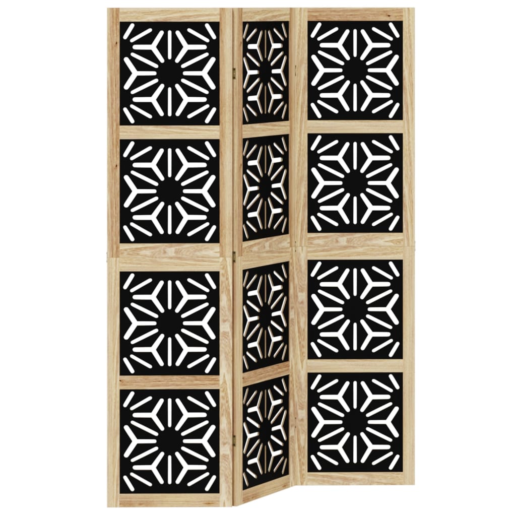 3 Panel Room Divider Brown and Black Solid Wood Paulownia