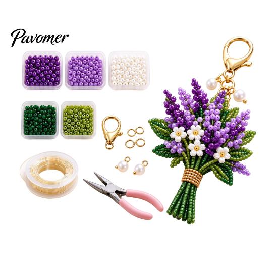 DIY Bouquet Keychain Set Handmade Flower Craft Set, Beaded Making Handicraft Material Pack Kit, Complete Kit for Bag Charm Decorative Pendant