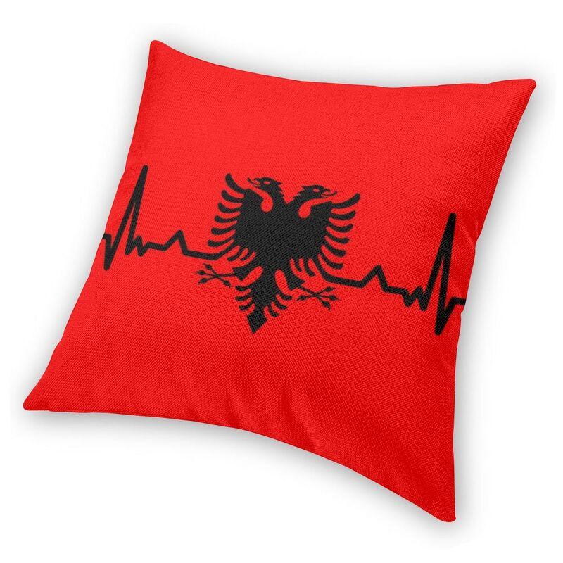 Heartbeat Albania Flag Cushion Cover 40X40Cm Home Decorative Albanian Eagle Shqiponja Throw Pillow For Living Room Double-Sided