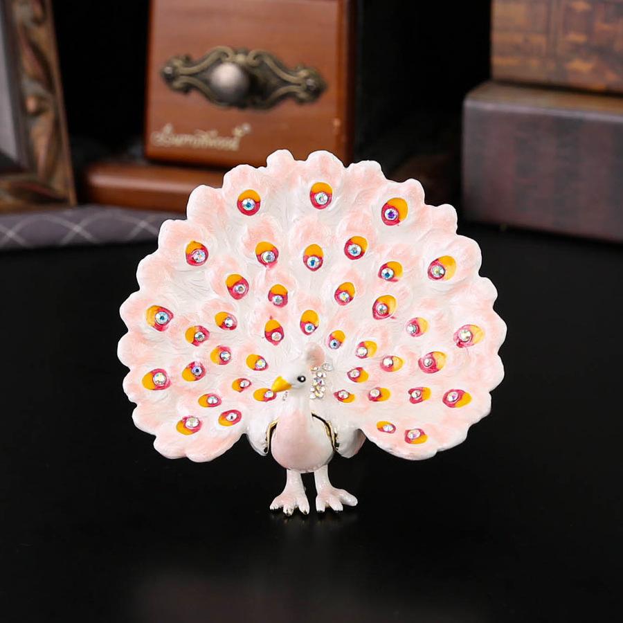 

High-end light luxury small peacock open screen jewelry box home ornament ring stud earrings storage box gold and silver jewelry storage box 9.3*6.5*8