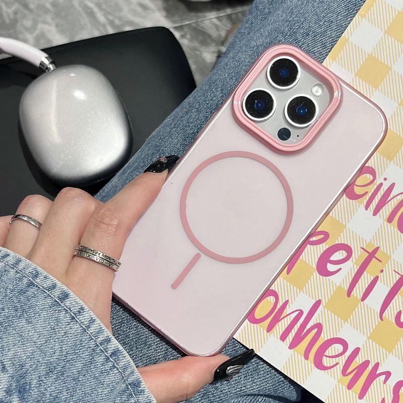 Applicable to iPhone16 ice mist translucent fine ring magnetic mobile phone case Apple 15 matte skin feeling large hole protective case