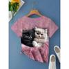 Casual Fashion Simple Abstract Painting Animal Black and White Cat Breathable 3D Printed V-neck Short Sleeve T-shirt Casual Sports Shirt