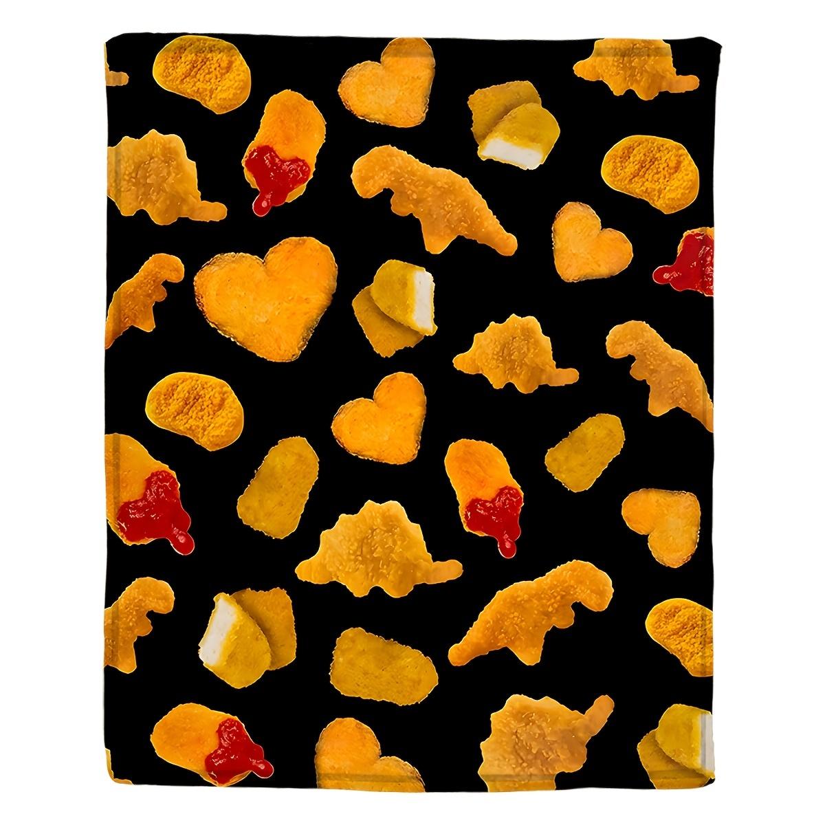 

Chicken Nuggets Print Flannel Blanket Golden Red AllSeason Cozy Home Camping Travel Gift 75x100cm (30x40inch)