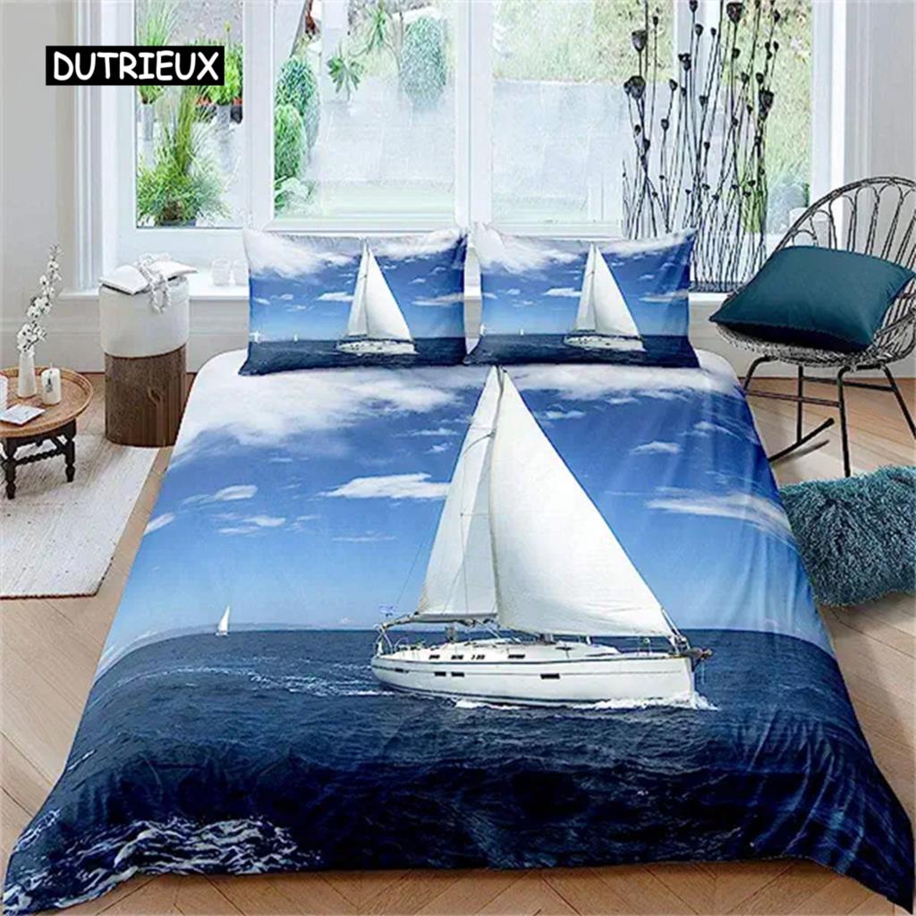 Blue Ocean Duvet Cover Waves Bedding Set Hawaiian Tripocal Sea Wave Sea Beach Bedding Comforter Cover Microfiber for Women Men
