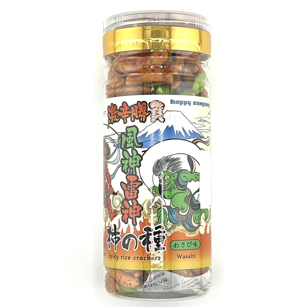 Happy Company Super Spicy Snacks Kakinotane Fujin Raijin 110g X 1 Set Spicy Piquant Chili Super Spicy Wasabi Super Spicy Kakinotane Chili Pepper a
