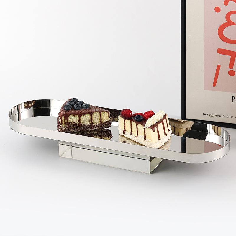 Modern Art Crystal Base Fruit Plate, Luxurious Stainless Steel Tray, Dessert Plate, Kitchen, Dining Table, Long Storage Tray