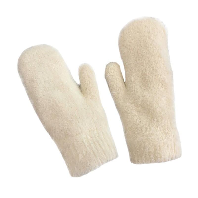 Cozy Warm White Plush Winter Gloves For Women Featuring Soft Faux Rabbit Fur