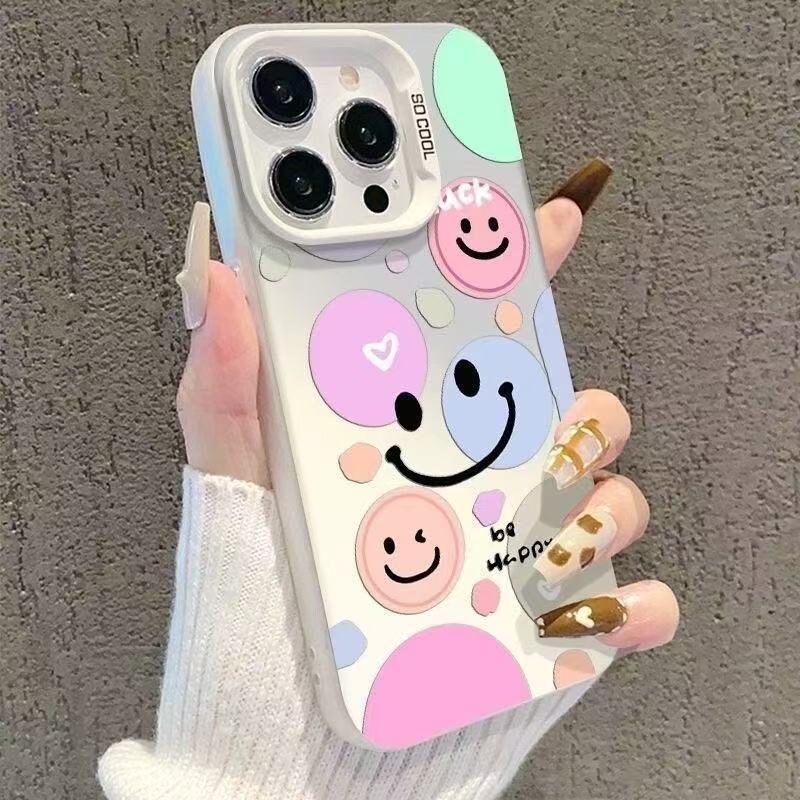Colorful Smiling Face Phone Case for iPhone 12x-17, Drop-proof, Suitable for Apple 15 Pro, 16 Pro Max, Girly Design