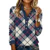 Women's Retro Street Lazy V,neck Long Sleeve Button Plaid Print Pullover Top