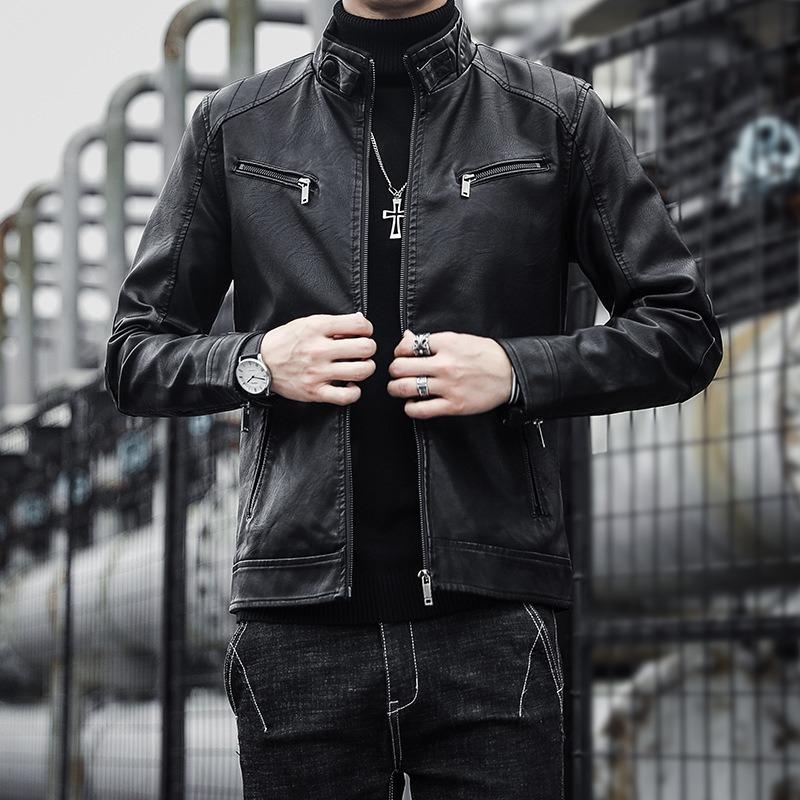 Veste en cuir pour homme veste en cuir pour homme tendance jeunesse col montant punk veste en cuir de moto pour homme