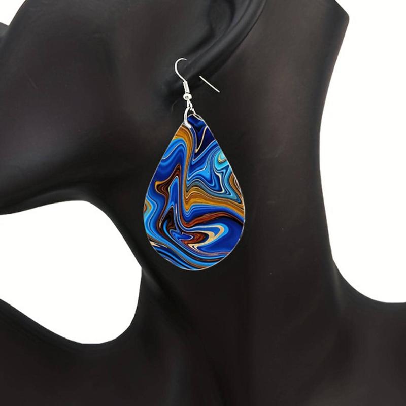 Colorful Abstract Pattern Wooden Droplet Earrings for Women's Daily Wear