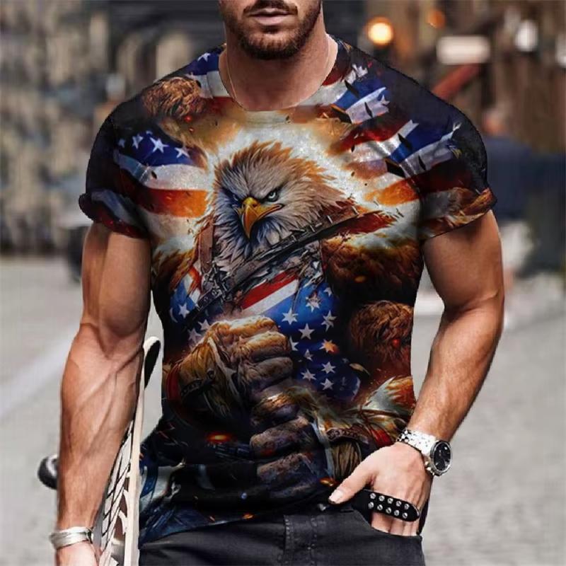 

American Flag Graphic T-Shirt For Men Eagle Animal 3D Printed Tees Summer Casual Loose Short Sleeve T Shirts Street O-Neck Tops S