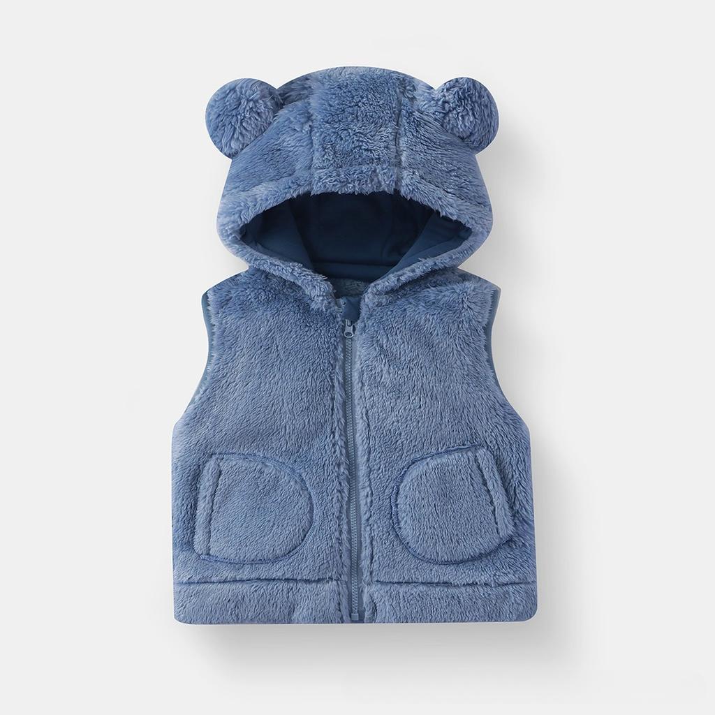 Chaleco para niños Otoño e Invierno Felpa con Capucha Cremallera Folio Oso Ropa Exterior Ropa Interior Chaqueta sin Mangas