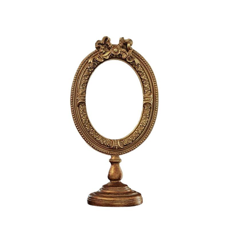 European Vintage Carved Desktop Vanity Mirror Elegant Relief Photo Frame Decorative Makeup Mirror Exquisite Photo Display Props
