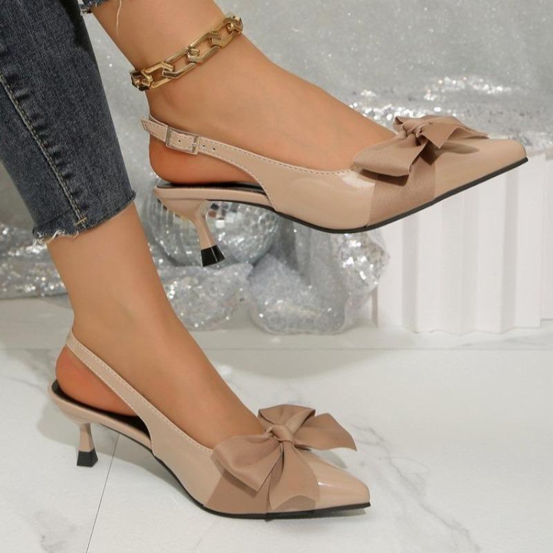 Plus Size Baotou Sandals Women Spring and Summer New French Bow Pointed Toe Stiletto Wear Outside High Heels