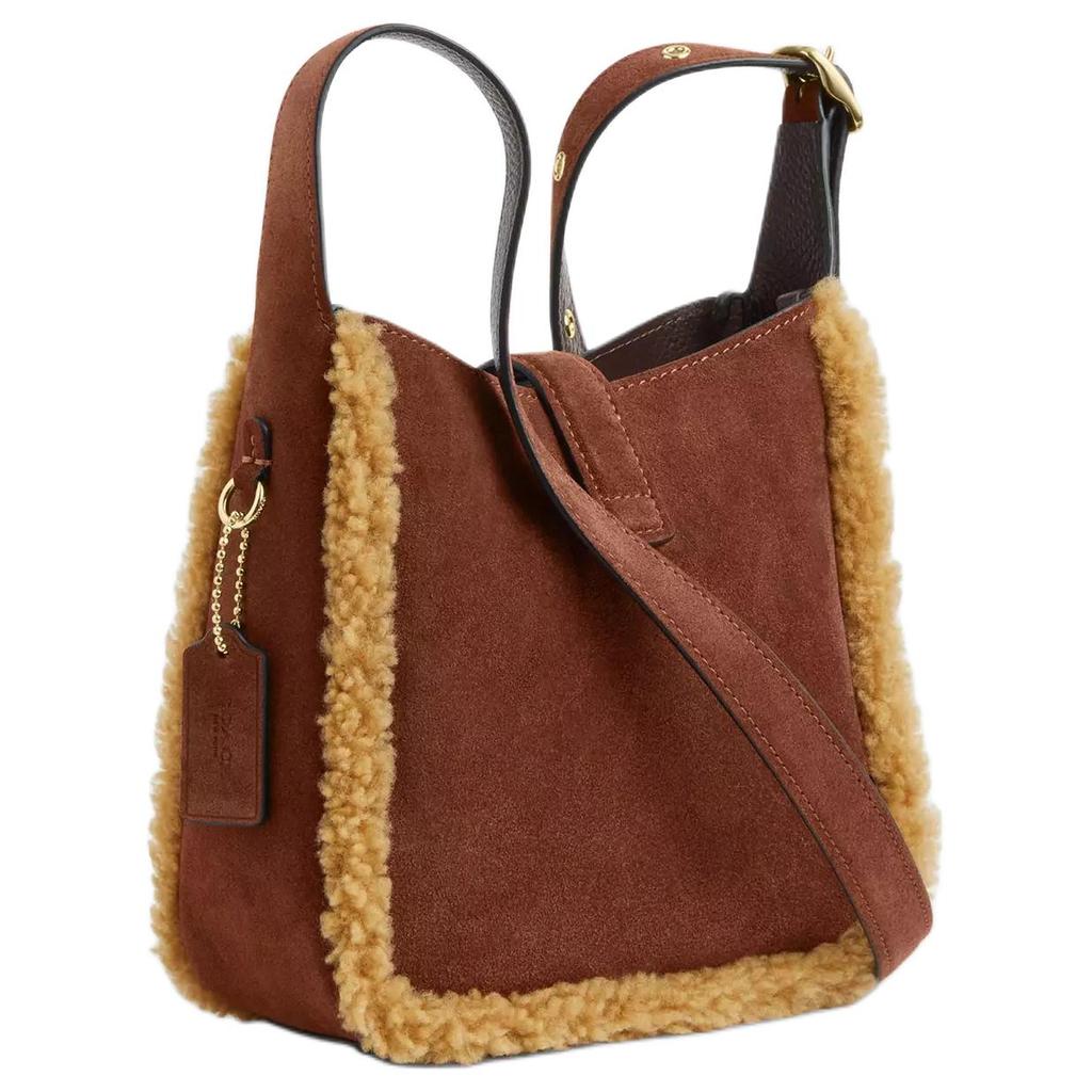 Coach Hadley 20 Gold Logo Wildleder Wolle Lederbesatz Verfeinertes Litschi-Körnerleder Umhängetasche Mini Damen Umhängetasche Braun CDC41-IMYMY