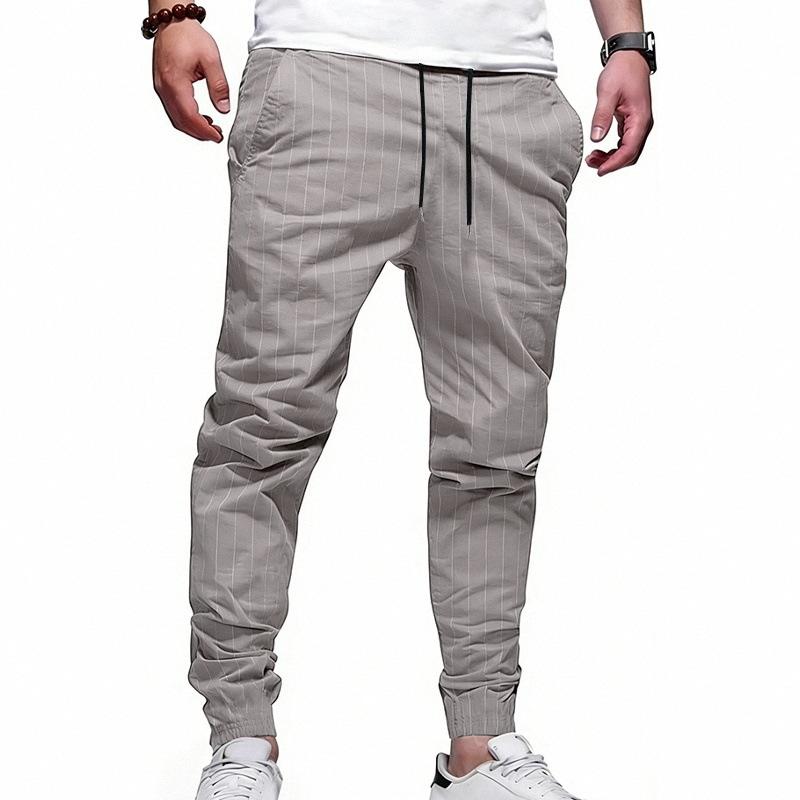 Mens Loose Casual Linen Striped Jogger Pants Straight Leg Commuter Trousers