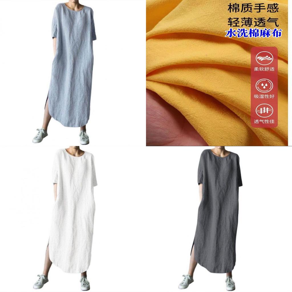 Cotton Linen Loose Fit Casual Dress With Pockets For Office Wear 2024 Autumn