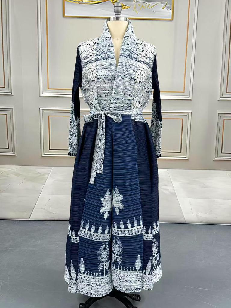 Women's Issey Miyake Pleated Print Cardigan Abaya - Long, Plus Size Arab Robe