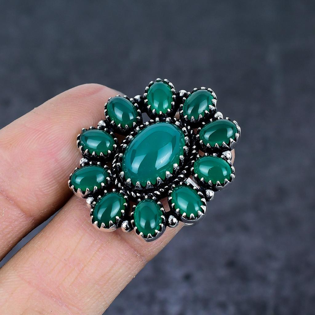 Natural Green Onyx Gemstone 925 Sterling Silver Jewelry Ring Size 8.5 t5N15