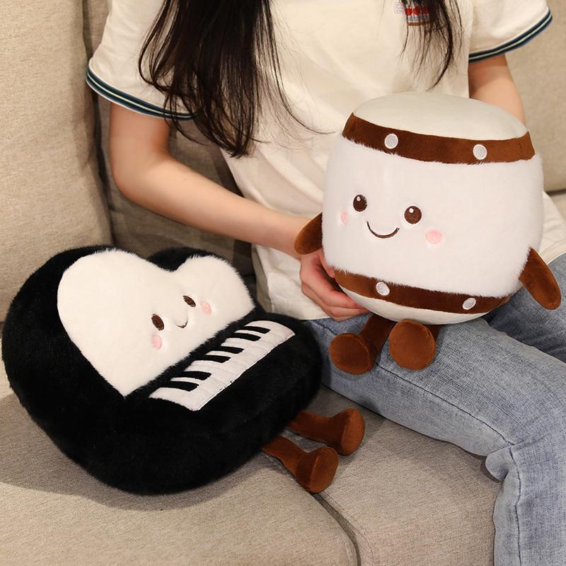 Kawaii Musical Instrument Plush Pillow Human Figured Smiling Face Cushion Piano Guitar Drum Decor Plushie Birthday Gift