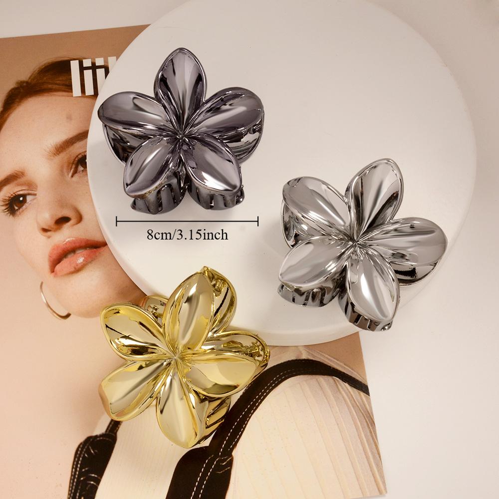 3pcs Large Small PVC Bauhinia Flower Hair Claw Clips for Women Girls Trendy Gold Silver Color Hairpin Accessories Styling Gifts