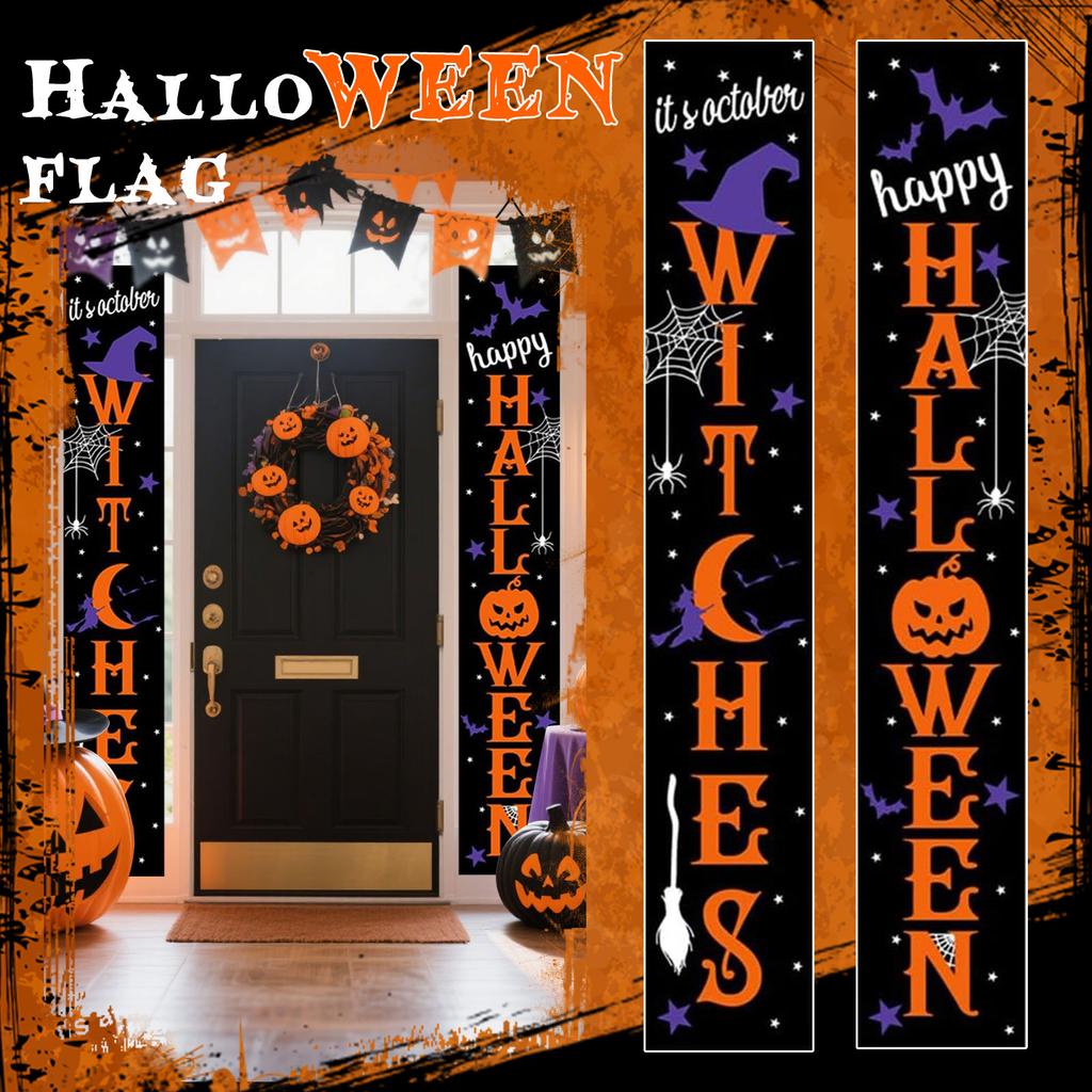 Halloween Door Banner Halloween Horror Atmosphere Couplet Decorative Hanging Flag, Suitable For Home Party Supplies