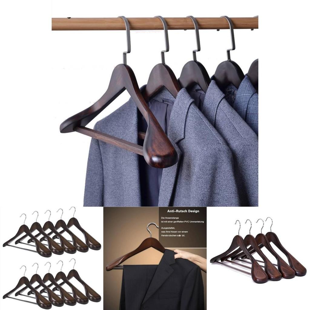 Wooden Clothes Hangers Set With Thickened Nonslip Design For Hotel And Closet Storage