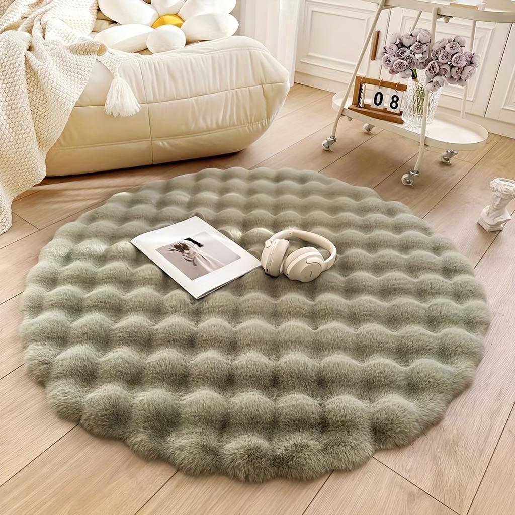 1pc, Round Bubble Fleece Fabric Simple Solid Color Fluffy Soft Comfortable Easy To Clean Furry Warm Cute Indoor Decorative Carpet