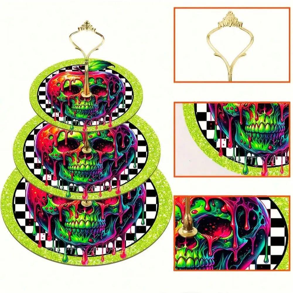 A Set of 3-layer Gothic Skull Trays, Suitable for Halloween, Day of the Dead Parties, and Home Decor. Not In Contact with Food