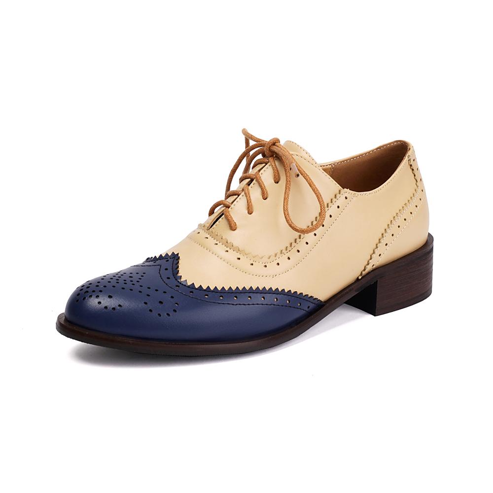 Fashion Women Spring New Flats Shoes Women Oxfords Mixed Colors Lace Up Ladies Brogues Shoes Designer Casual Pu Leather Outdoor Footwear