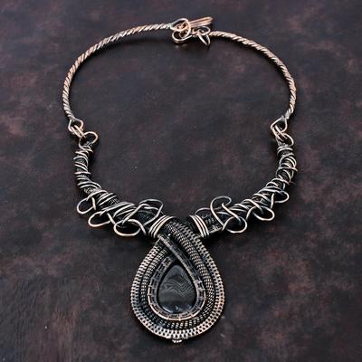 Collana di Psilomelano Collana Avvolta in Filo di Rame Gioielli Fatti a Mano Collana Regolabile Collana con Pietra Preziosa Autentica Gioielli in Rame Regalo per Lei
