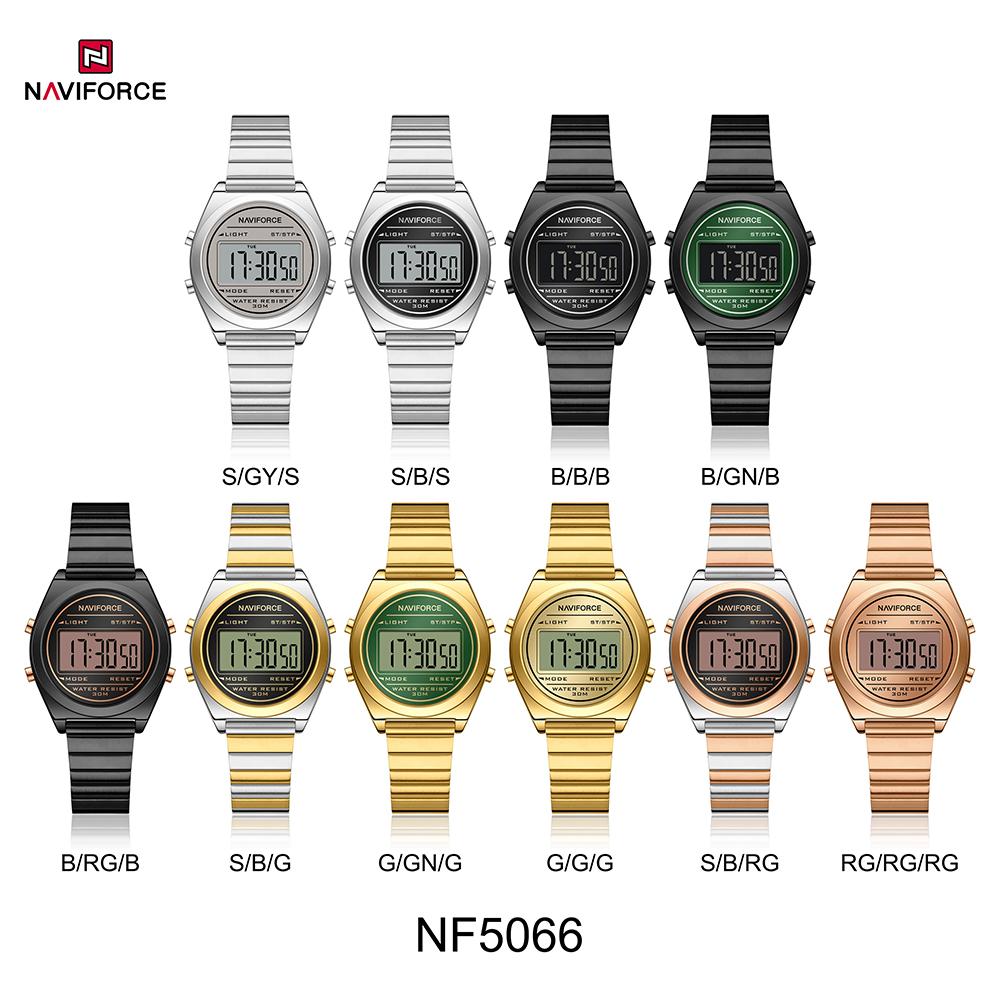 Naviforce Original Women Digital Watch Stainless Steel Strap Waterproof Calendar Chronograph Night Pattern Lady Girl Casual Fashion Watch NF5066