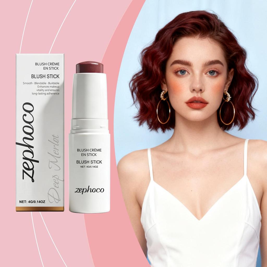 Zephoco Soft Matte Long-Lasting Deep Merlot Blush Stick - Portable, Easy-to-Use, Natural Finish, Moisturizing.