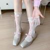 Sweet Bow Ribbon Lace Calf Socks Lolita Strappy Mid-tube Socks Soft Breathable Hollow Japanese Style Jk Socks