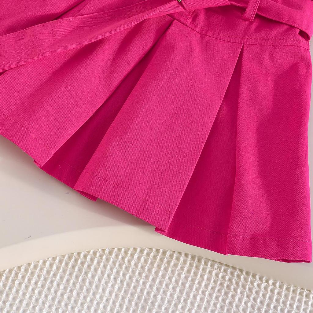 Girls' Solid Color Sleeveless Belted Dress