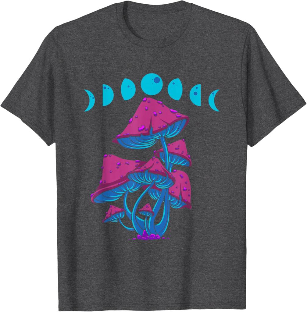 Mushroom Moon Phases Graphic Tee Retro Cottagecore Aesthetic Psychedelic Shroom T-Shirt